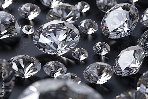 Different cuts and sizes of diamonds with shadows on a light background