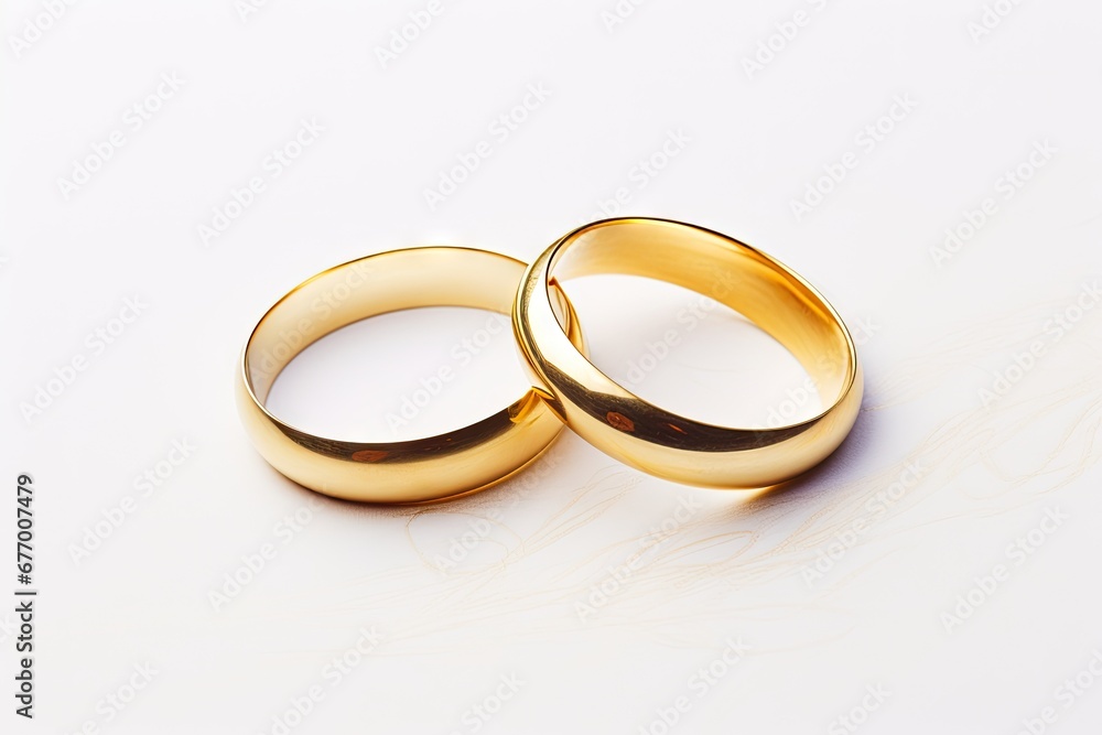 Gold wedding rings on white paper for design or drawing purposes Gold wedding rings on white paper for design or drawing purposes