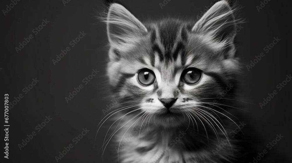 Black and White Isolated Closeup of a Kitten With Copy Space Black and White Isolated Closeup of a Kitten With Copy Space