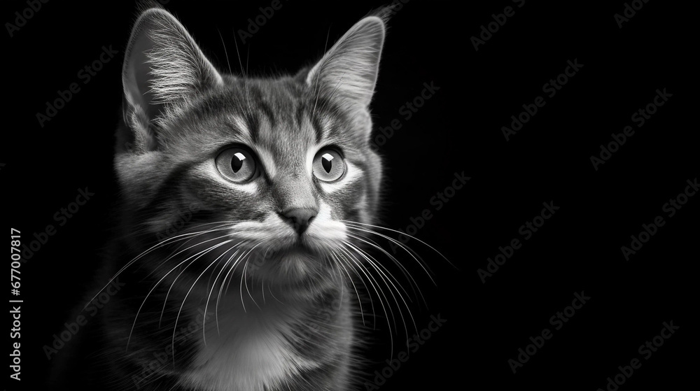 Black and White Isolated Closeup of a Cat With Copy Space