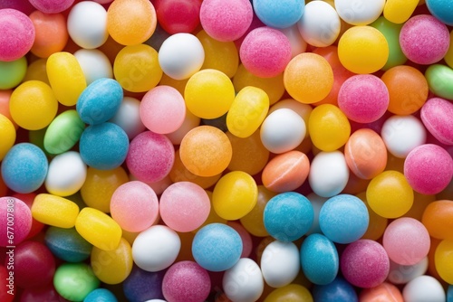 Close up of colorful candies from above