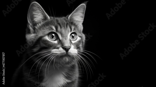 Black and White Isolated Closeup of a Cat With Copy Space © Adam