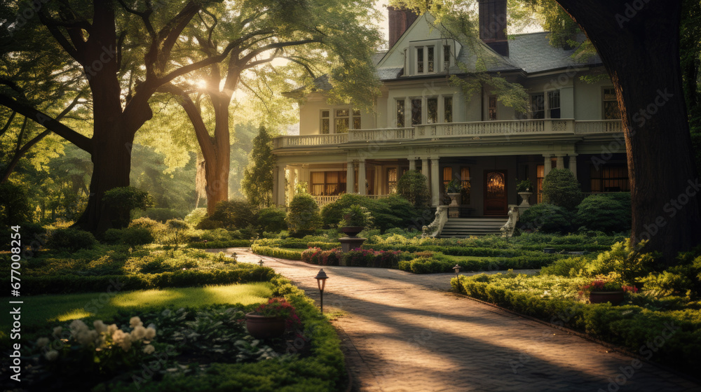 Obraz premium A luxury villa with a chic driveway