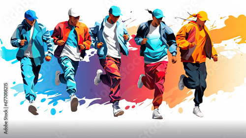 Creative illustration of five people in casual clothes