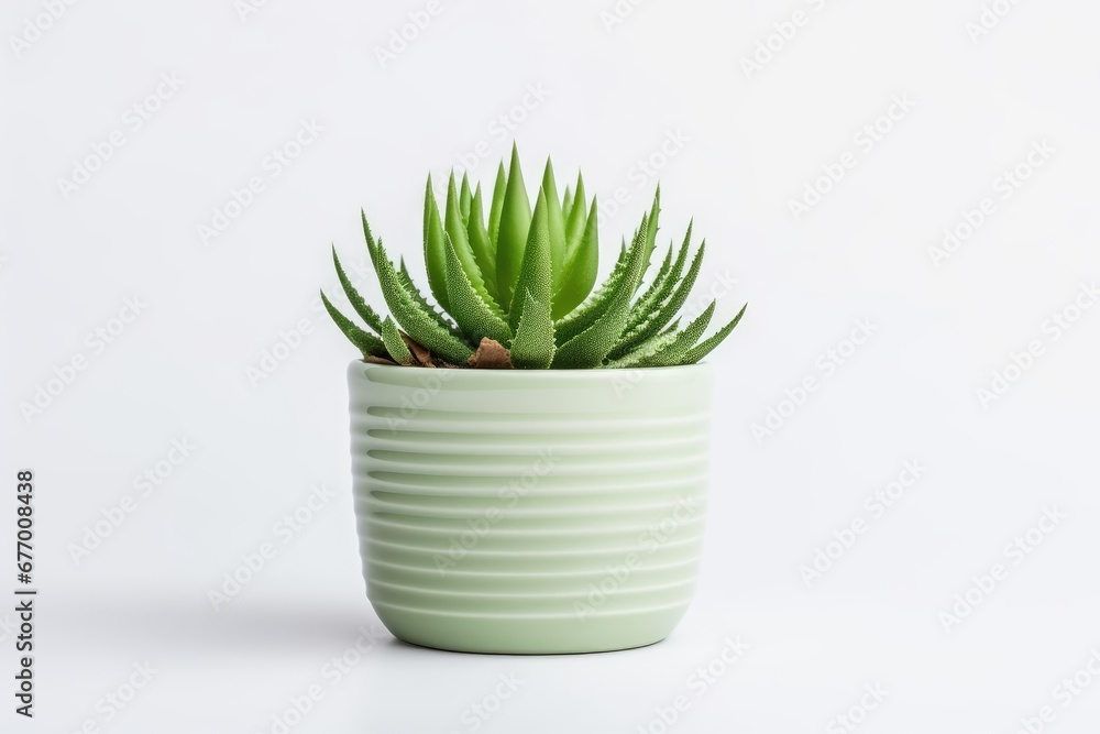 Potted succulent or cactus by front view isolated on white Potted succulent or cactus by front view isolated on white