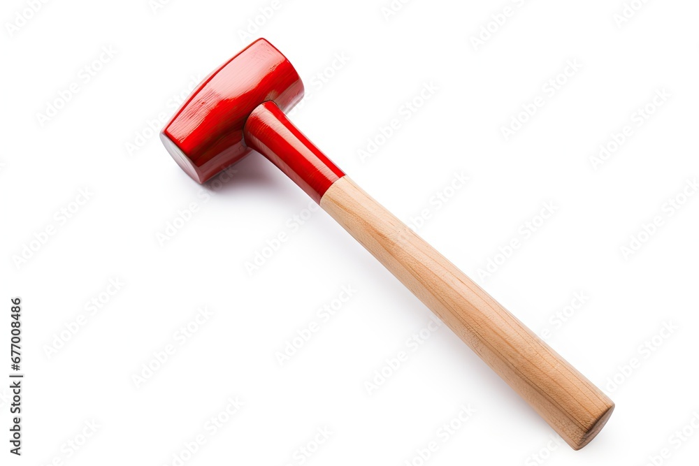 Red handled hammer on white background alone