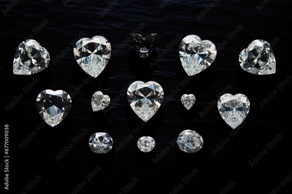 Various diamond shapes and cuts on black marble Various diamond shapes and cuts on black marble
