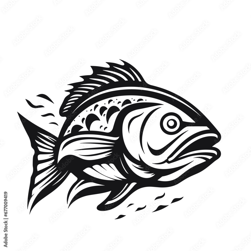 Naklejka premium fish vector illustration silhouette laser cutting black and white shape