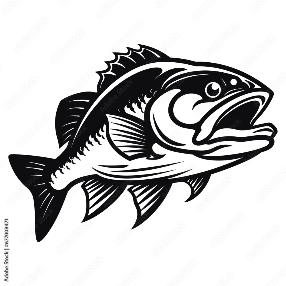 Obraz premium fish vector illustration silhouette laser cutting black and white shape
