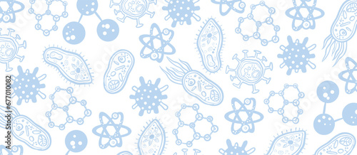 Biology sketch doodle light background. Medicine science. Vector hand drawn pattern.