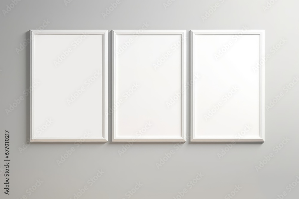 minimalist frame mockup, three vertical frames on the wall, 3d render, Generative AI