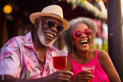 Senior african american couple having a fun in tropical island