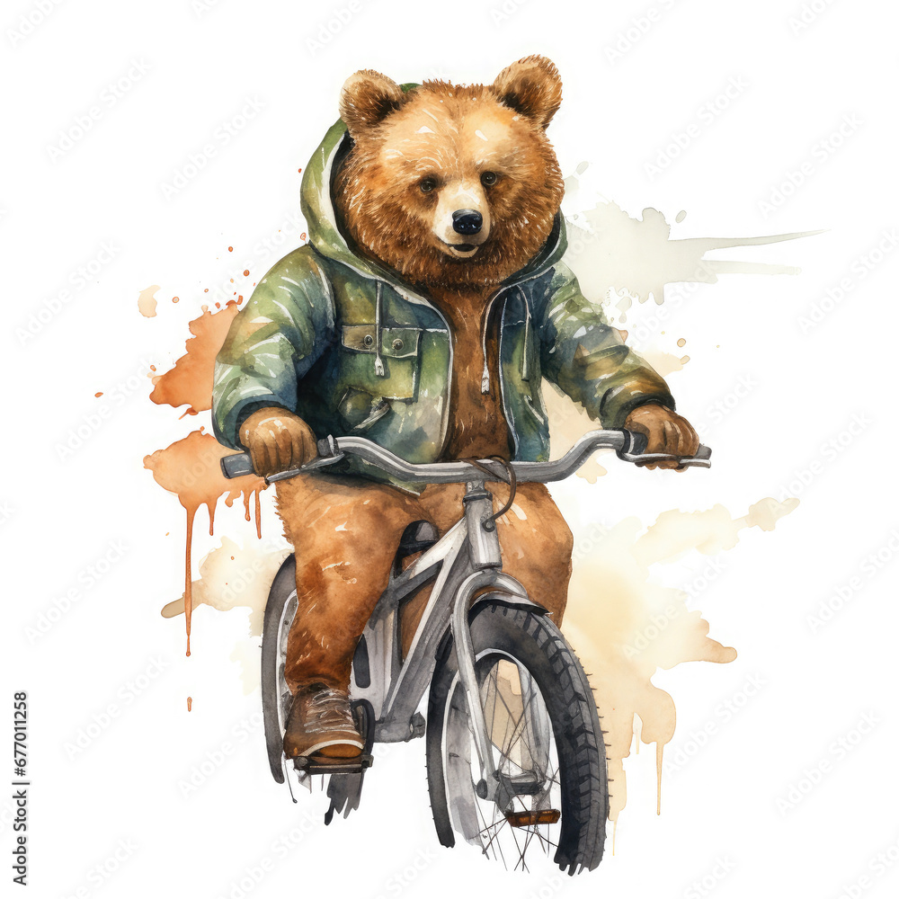 Safari Animal set bear on a bicycle Illustration, Generative Ai Safari Animal set bear on a bicycle Illustration, Generative Ai