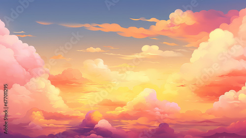 Pastel color of sky background. Illustration graphic design generative ai. Anime cartoon style 
