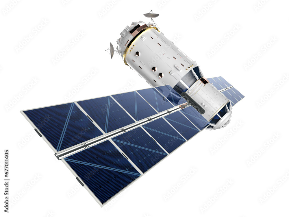 Fototapeta premium Satellite dish with solar panel isolated on white