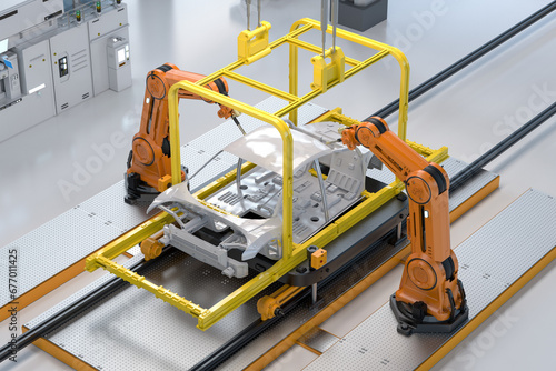 Automation automobile factory with robot assembly line manufacture ev car