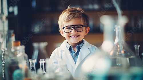 Young child as laboratory scientist photo