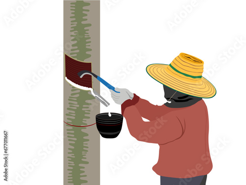 Farmer cutting rubber on a white background.