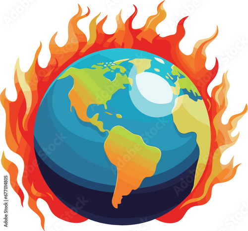 Illustration of a globe burning in flames on a white background.