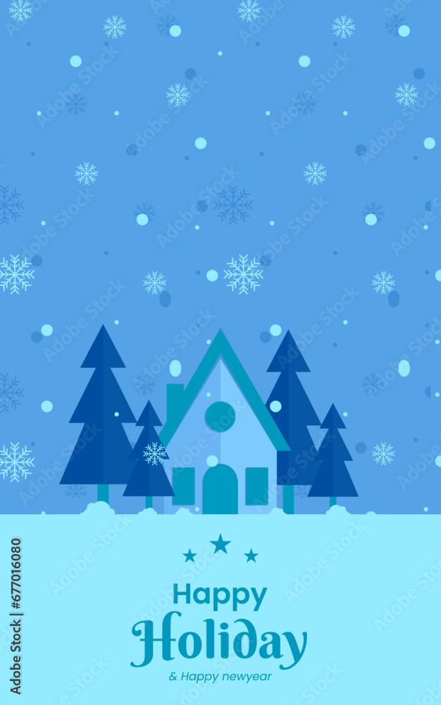 happy holiday greeting card template design, with blue background