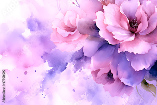 Watercolor Flowers - Digital Art in Soft Harmony of Pink and Purple-Generative AI