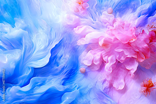 Blue Dream Blended with Pink Flowers - Abstract Digital Art Backgrounds-Generative AI
