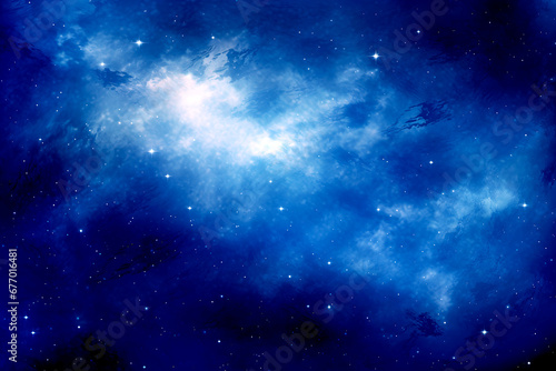 Mystery of the Universe - Abstract Digital Artwork with Blue Nebulae-Generative AI photo