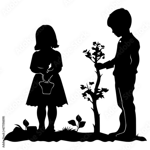 Tree plantation vector silhouette illustration black color