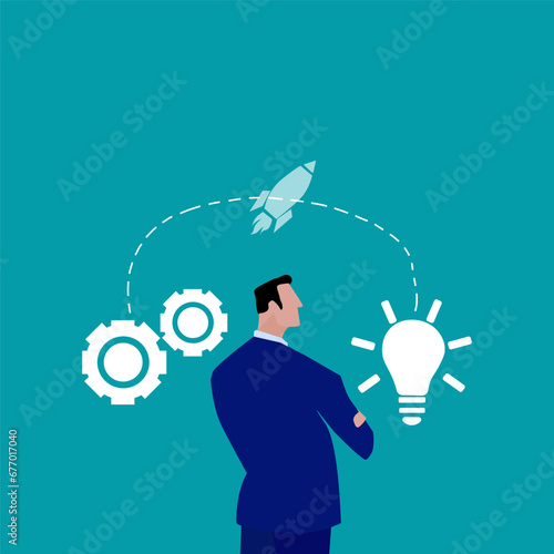 Expertise and skills in solving business problems to drive success. Leadership in connecting business groups strategic concept Businessman standing thinking of ideas and better settings