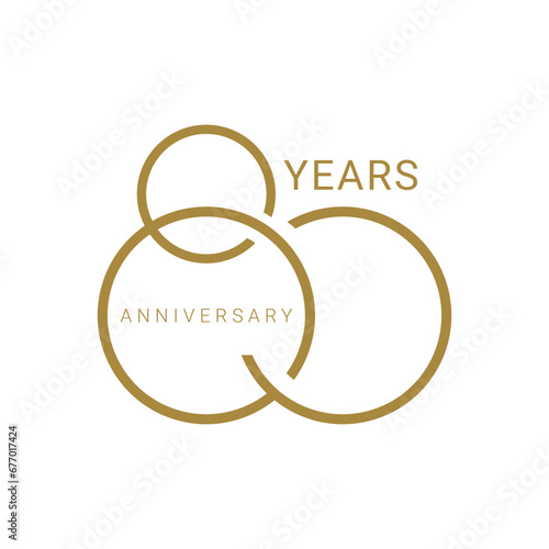 80th, 80 Years Anniversary Logo, Golden Color, Vector Template Design element for birthday, invitation, wedding, jubilee and greeting card illustration.