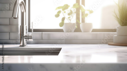 Close up kitchen sink or lavatory with white marble counter top background. High quality photo photo