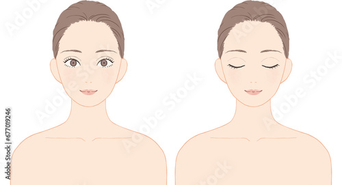 スキンケアをする女性　表情セット