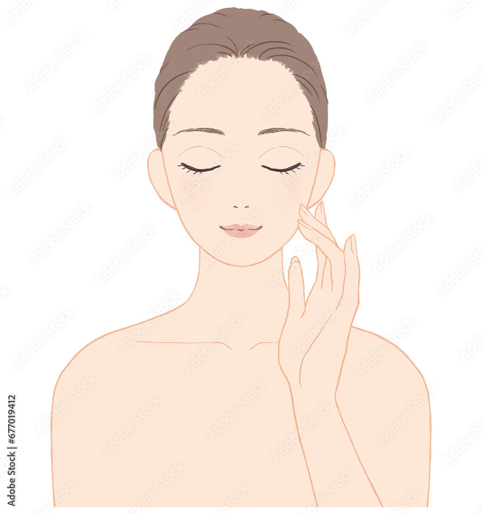 スキンケアをする女性 スキンケアをする女性