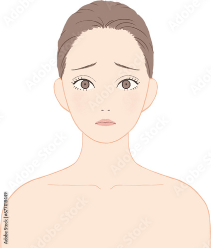 スキンケアをする女性　ネガティブな表情