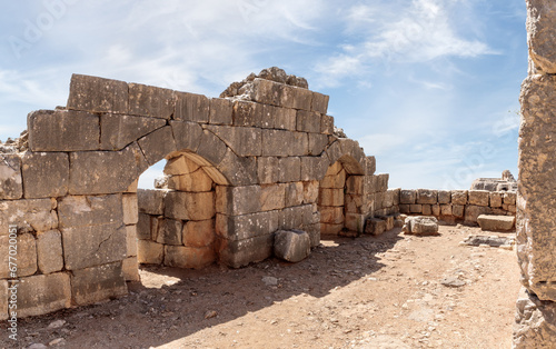 Remains  of a hall with large loopholes in the medieval fortress of Nimrod - Qalaat al-Subeiba  located near the border with Syria and Lebanon on the Golan Heights  in northern Israel