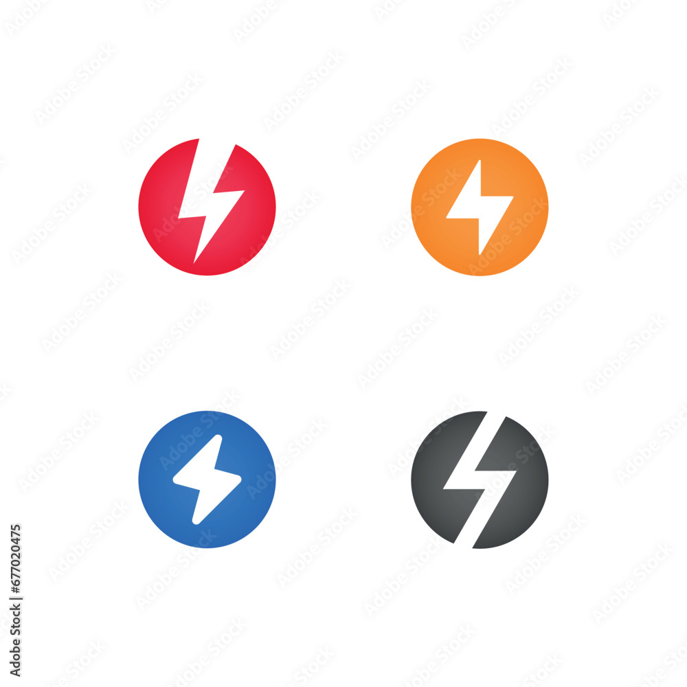 Lightning or power. Set of four simple vector icons in a circle Lightning or power. Set of four simple vector icons in a circle