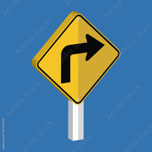 right Turn Sharp Turn Sign Turn Right Sign 3d shape vector illustration