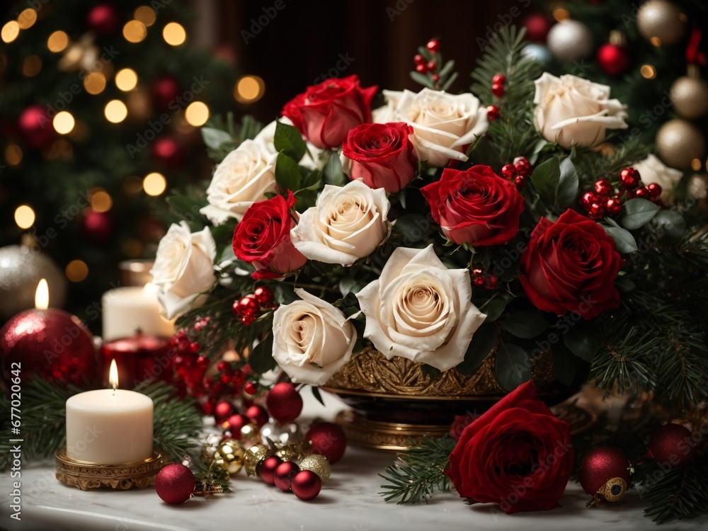 Christmas decoration with roses Christmas decoration with roses