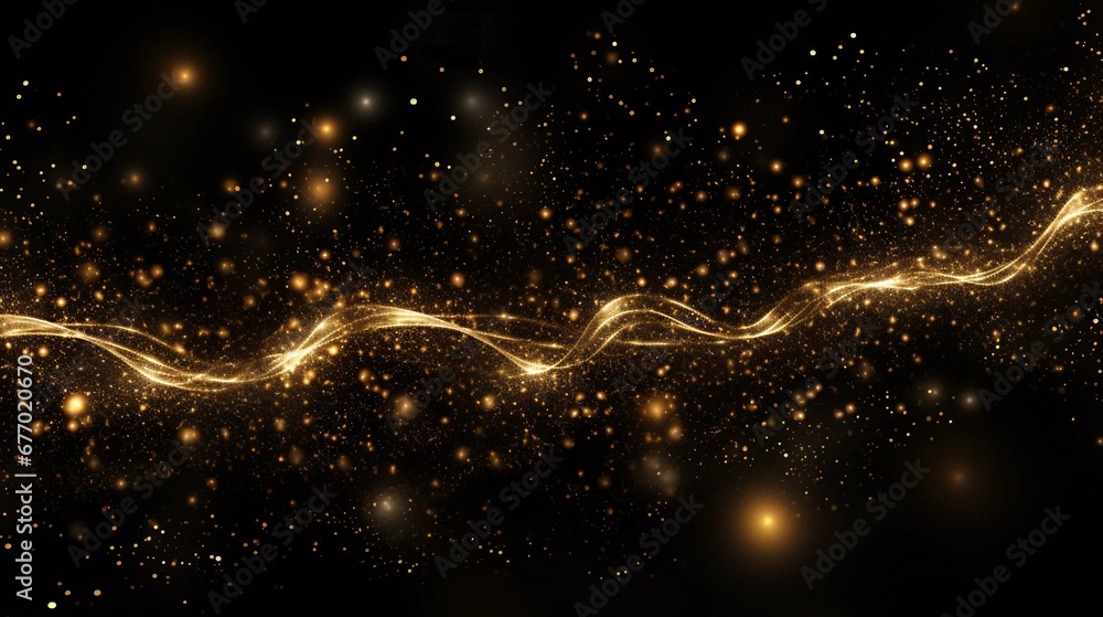 Twinkling Gold Particles Cluster on a Black Background Twinkling Gold Particles Cluster on a Black Background