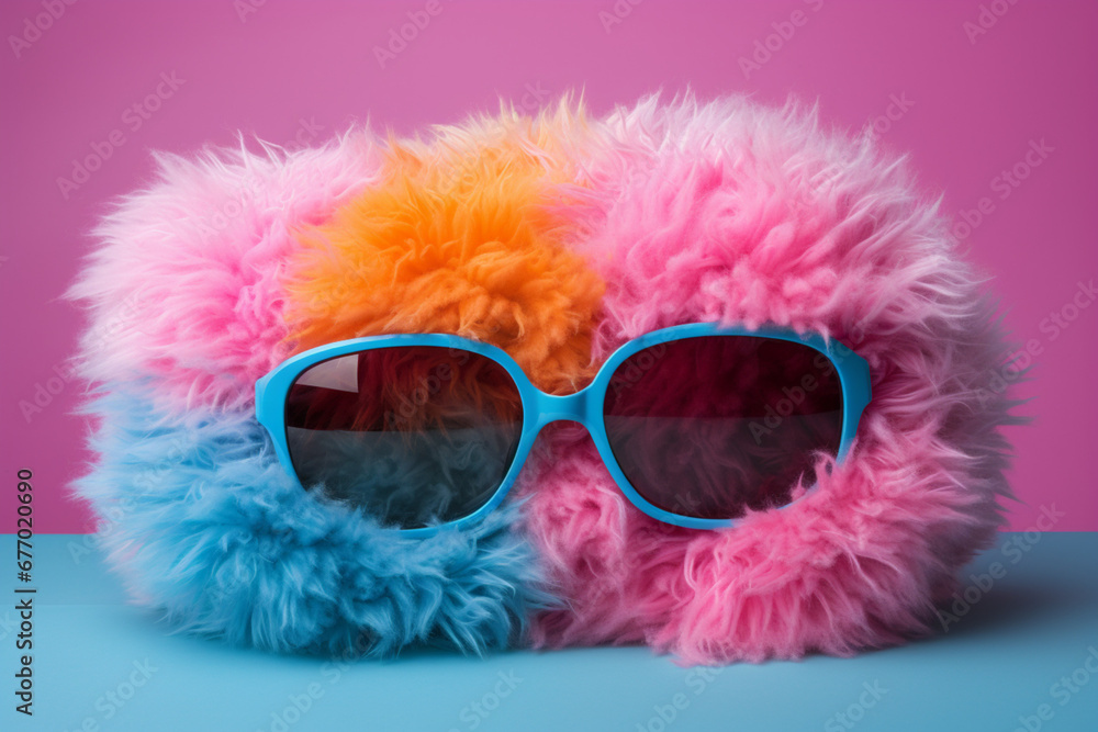 colourful sunglasses on white and fur
