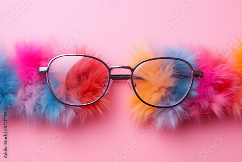 pink glasses on white background