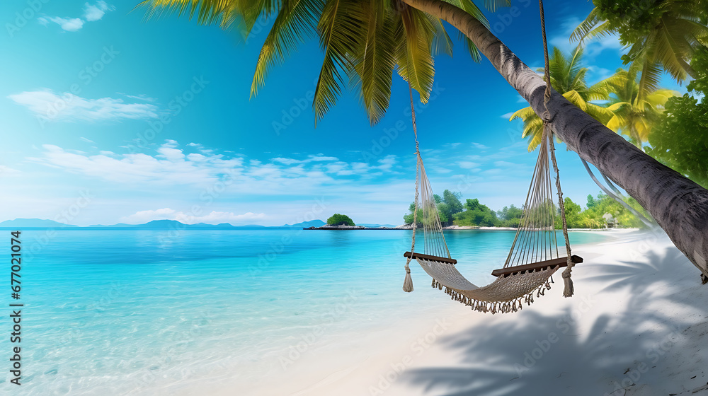 Fototapeta premium Tropical Beach Vacation: Idyllic Relaxation and Scenic Beauty