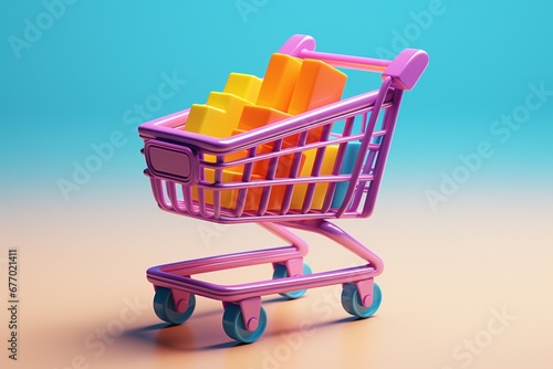 3D Shopping Cart Illustration on Isolated Background created with Generative AI