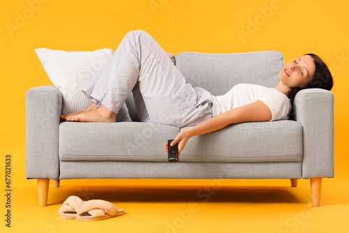 Bored young woman sleeping ...