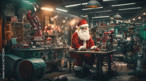 Santa Claus Crafting Toys in His Magical Workshop