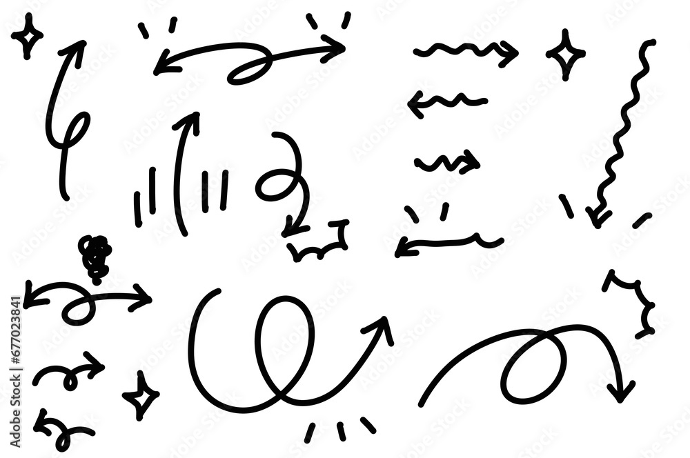 Obraz premium シンプルな手書きの矢印と効果イラストセット