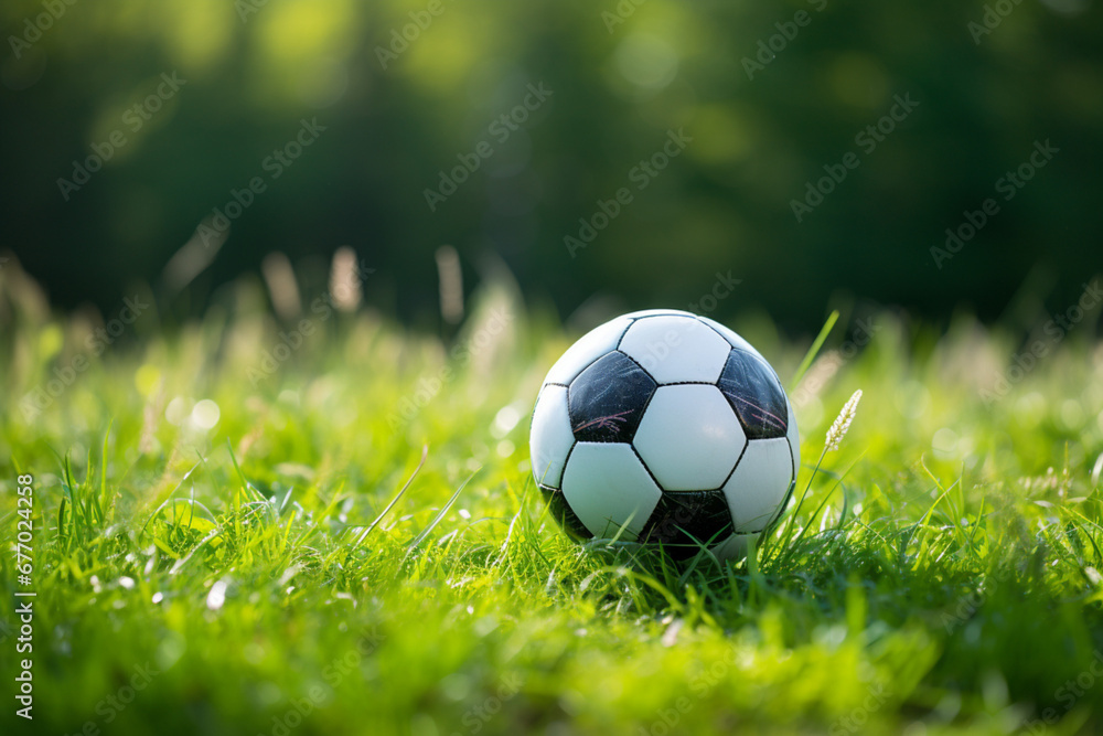 Fototapeta premium soccer ball on green grass