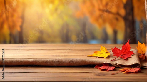 autumn leaves on a wooden table