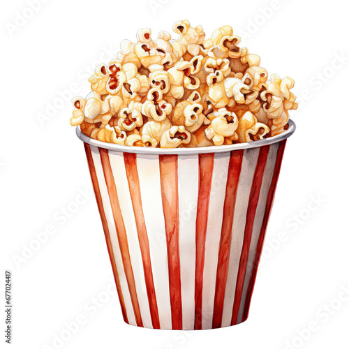 Popcorn watercolor clipart on transparent background. Generative AI illustration