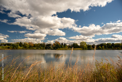 Columbia lake in the summer with beautiful sky and clouds